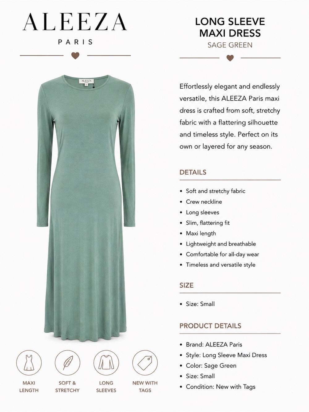 ALEEZA PARIS Sage Green Long Sleeve Maxi Dress